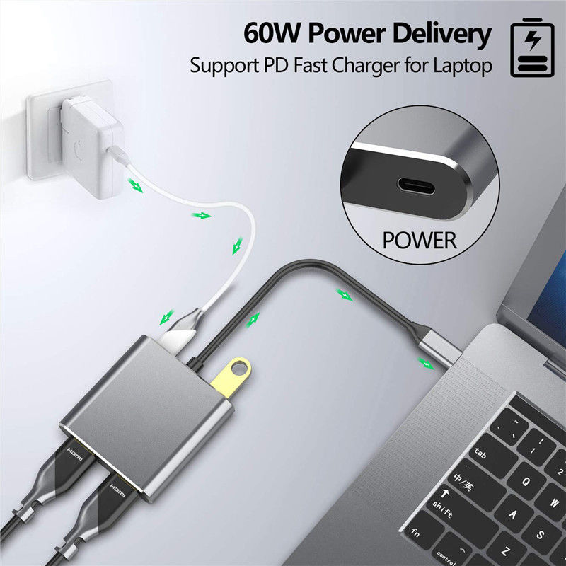 2 Çift 4K HDMI Port ve USB-C Tipi-C'den Çift HDMI Adaptörüne sahip 4 İçin 1 Doklama İstasyonu