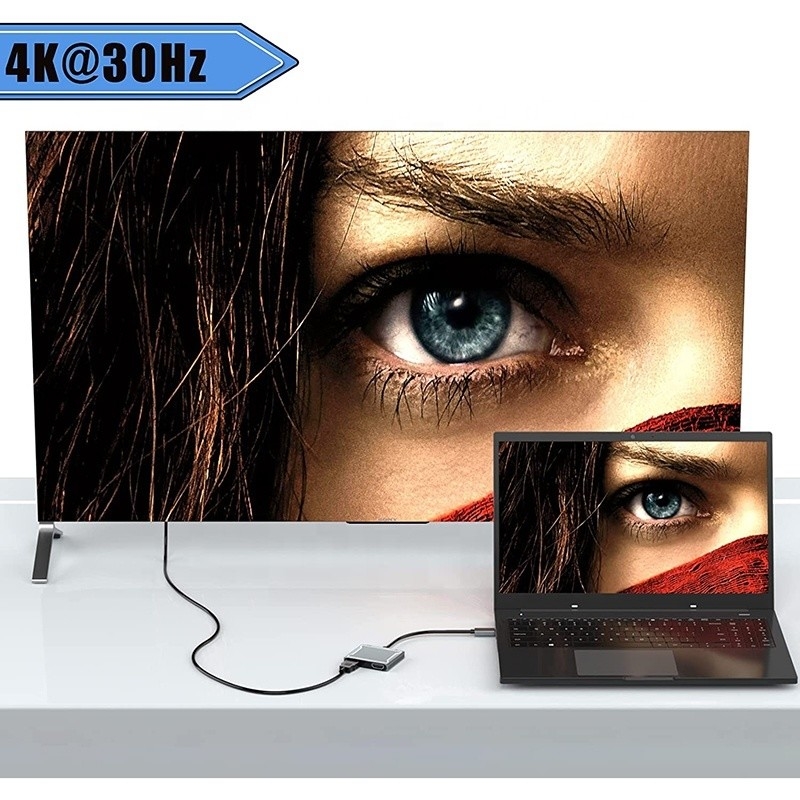 USB C Tip C Arayüz Bağlantısı Çift HDMI Adaptörü 4K 4 In 1 USB 3.0 Hub Laptop için