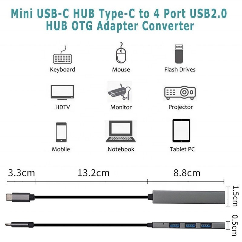 Tip C Arayüzü 4 İçin 1 14 Port Hub Tip C OTG USB 3.0 2.0 Adaptör Alüminyum Alaşım