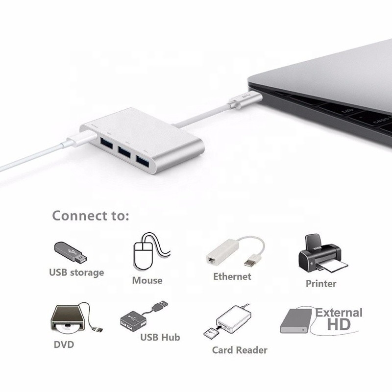 USB 3.1 Arayüzü 4 İçinde 1 Tip C Hub Hızlı Veri Aktarımı için Çoklu Adaptör