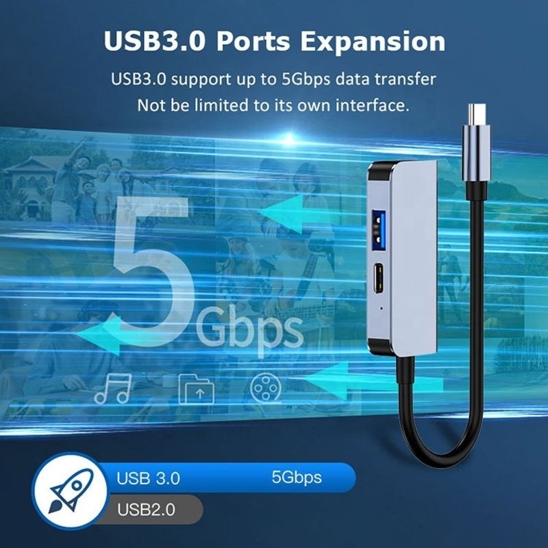USB 3.1/USB Tip-C Hub Adaptörü 4K HDMI USB3.0 USB 3.0 Tip C PD ile Doklama İstasyonu