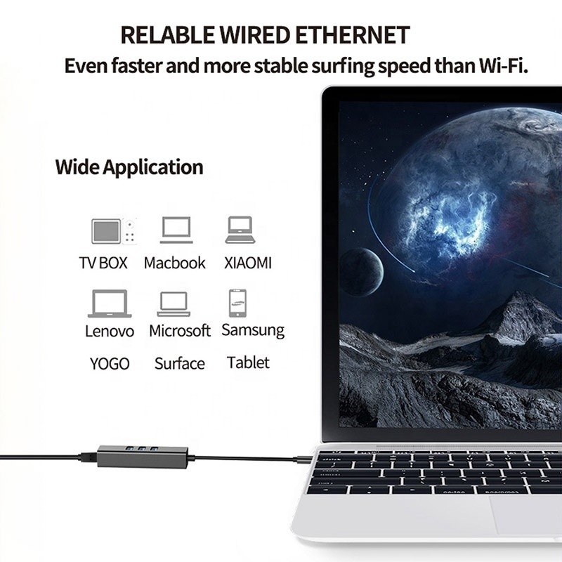 USB 3.1 Tip C 9 Port USB3.0 Hub ile Gigabit Ethernet RJ45 Lan Port Adaptörü Gri