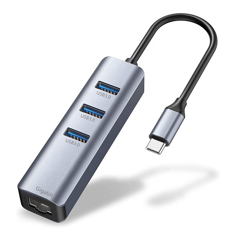 USB 3.1 Arayüz Tipi C 9 Port USB A 3.0 Adaptörü RJ45 Gigabit Ethernet Ağ Kartı ile Gri