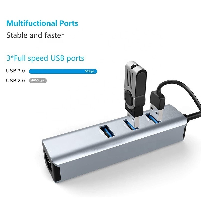 USB 3.1 Arayüz Tipi C 9 Port USB A 3.0 Adaptörü RJ45 Gigabit Ethernet Ağ Kartı ile Gri