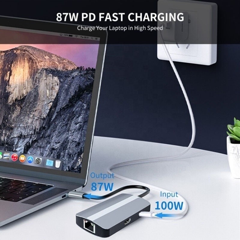 6 In 1 USB A Hub 4K HDMI USB3.0 RJ45 1000Mbps PD Şarj Adaptörü