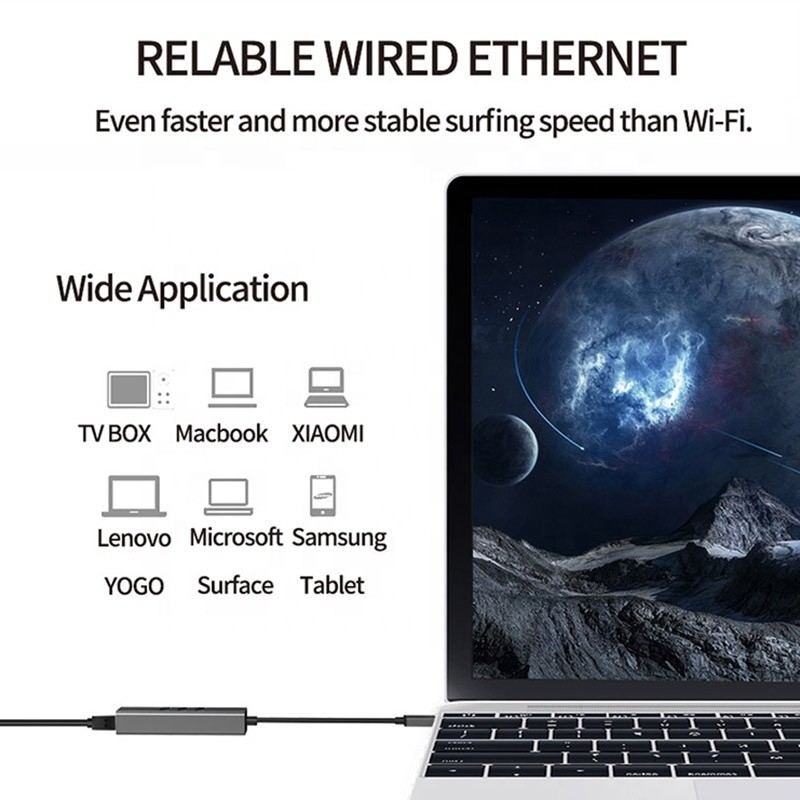 Gri USB3.0 Hub ve RJ45 Lan Adaptörü 3 USB Port Gigabit Ethernet Ağ Kartı ile