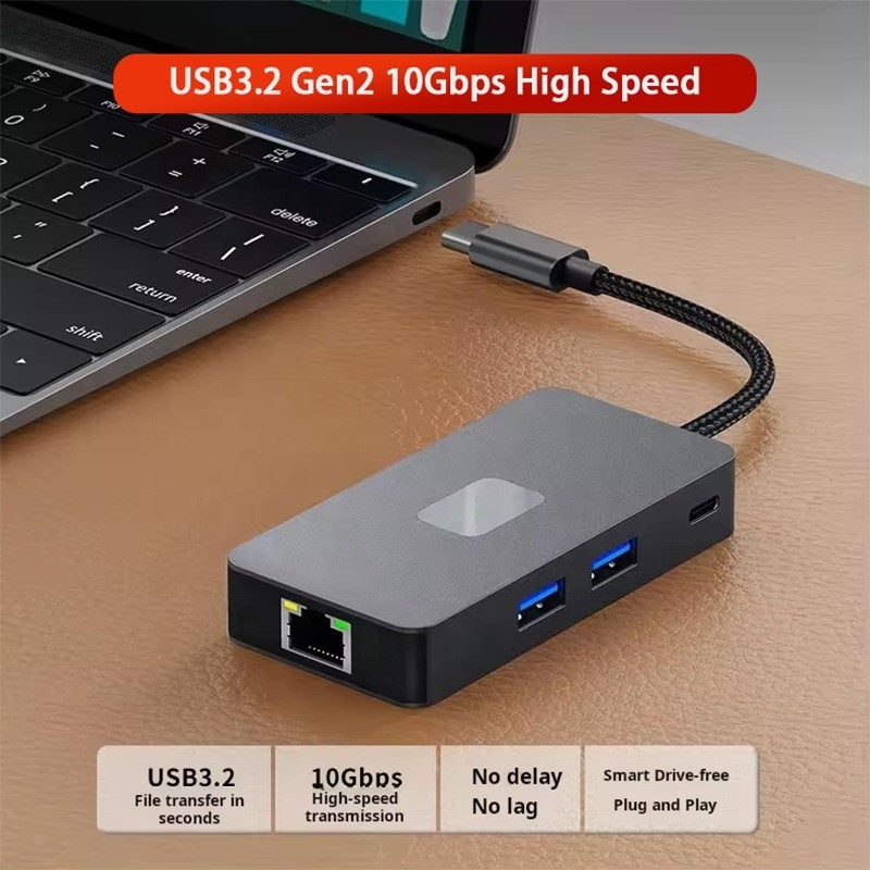 8-In-1 Multiport Adaptörü USB-C Hub HDMI ile 3 USB3.0 RJ45 ve PD Çıktısı 5-8 Port