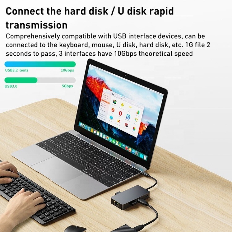 8-In-1 Multiport Adaptörü USB-C Hub HDMI ile 3 USB3.0 RJ45 ve PD Çıktısı 5-8 Port