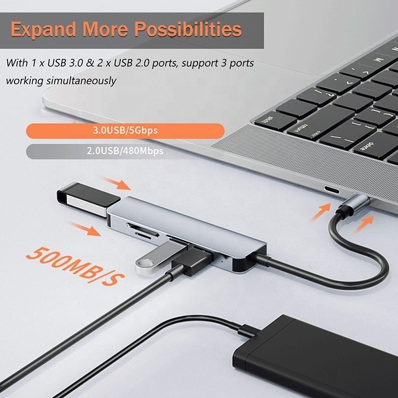 USB A/C Girdi USB 3.0 Tip C SD/TF Kart Okuyucu ile Çoklu Port Adaptörü Doklama İstasyonu