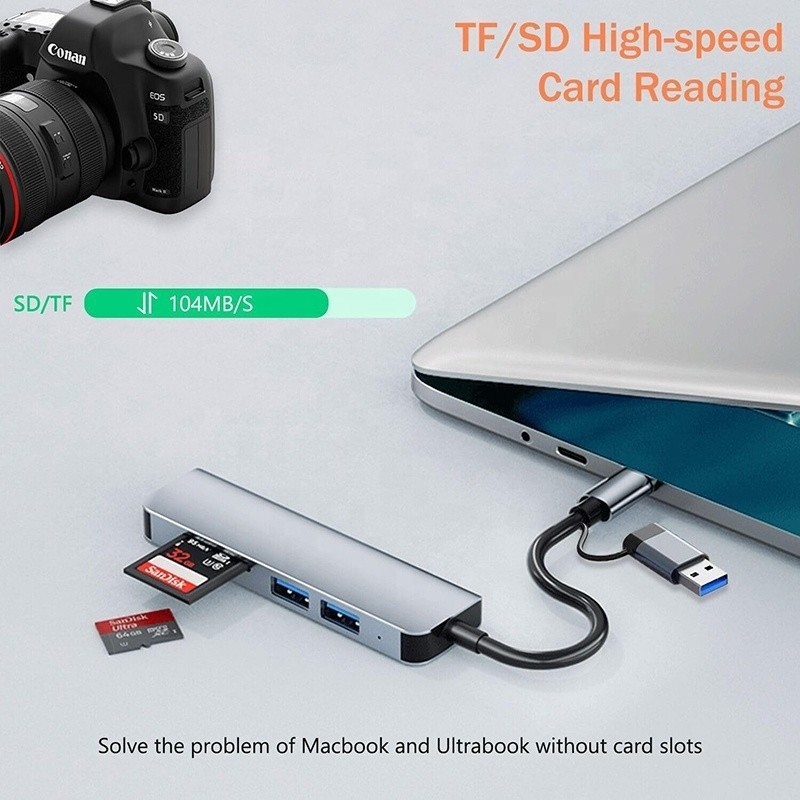 USB A/C Girdi USB 3.0 Tip C SD/TF Kart Okuyucu ile Çoklu Port Adaptörü Doklama İstasyonu