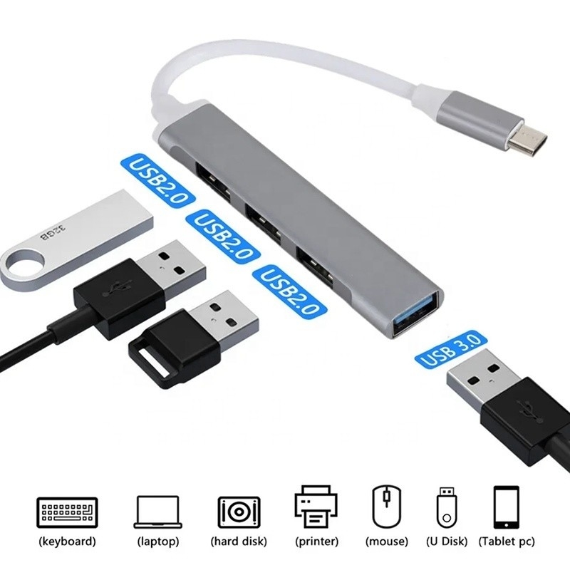Yüksek Hızlı Veri Aktarımı için Alüminyum 4 Port USB C Tipi-C ile USB 3.0 2.0 Veri Merkezi