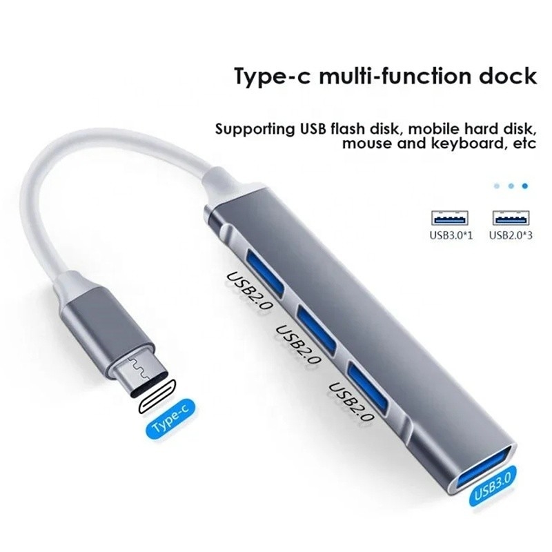Yüksek Hızlı Veri Aktarımı için Alüminyum 4 Port USB C Tipi-C ile USB 3.0 2.0 Veri Merkezi