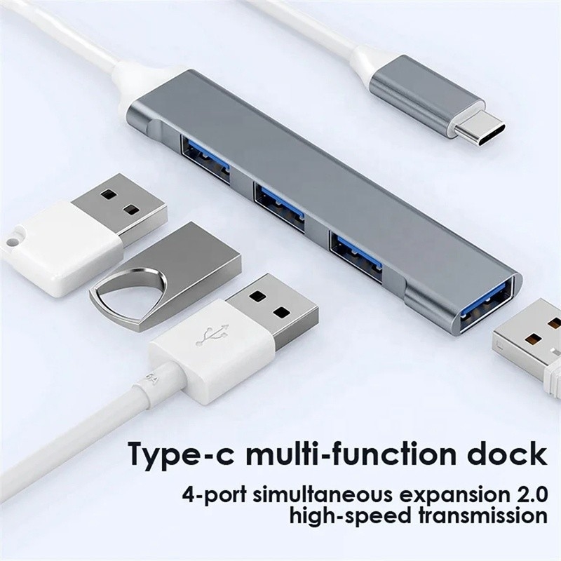 Yüksek Hızlı Veri Aktarımı için Alüminyum 4 Port USB C Tipi-C ile USB 3.0 2.0 Veri Merkezi