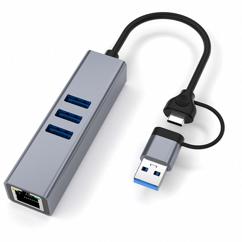 USB Tip C LAN Adaptörü 6'da 2 USB C Hub 3 USB 3.0 Port ve RJ45 Gigabit LAN Arayüzü ile