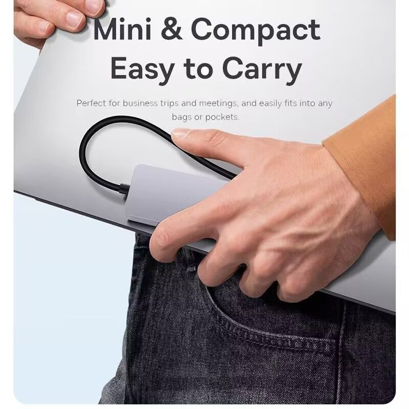 Yüksek Hızlı 4 Port USB 3.0 HUB 5Gbps USB C PC Mac dizüstü bilgisayar için güç adaptörü ile taşınabilir