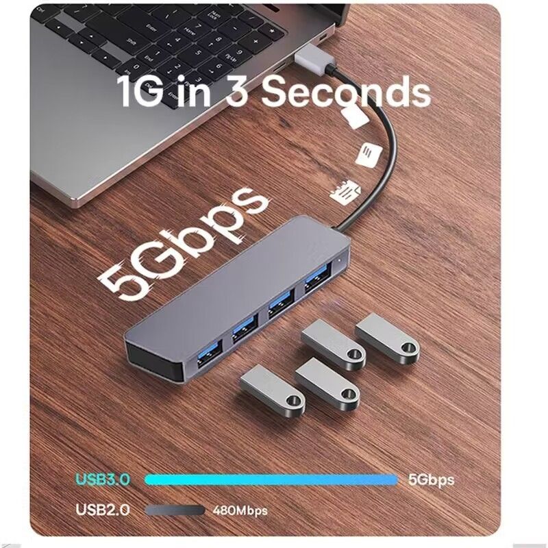 Yüksek Hızlı 4 Port USB 3.0 HUB 5Gbps USB C PC Mac dizüstü bilgisayar için güç adaptörü ile taşınabilir