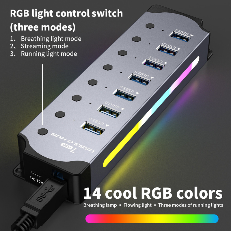 Özelleştirilmiş Logo Kabul Hızlı USB 3.0 Hub 7 Port ve Alüminyum Alaşım Tasarımı ile