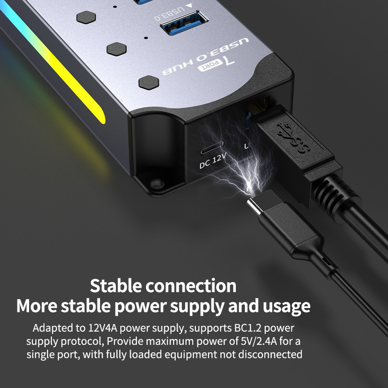 Özelleştirilmiş Logo Kabul Hızlı USB 3.0 Hub 7 Port ve Alüminyum Alaşım Tasarımı ile