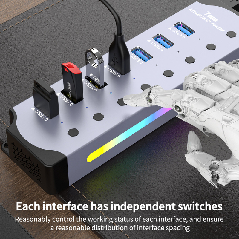 Özelleştirilmiş Logo Kabul Hızlı USB 3.0 Hub 7 Port ve Alüminyum Alaşım Tasarımı ile