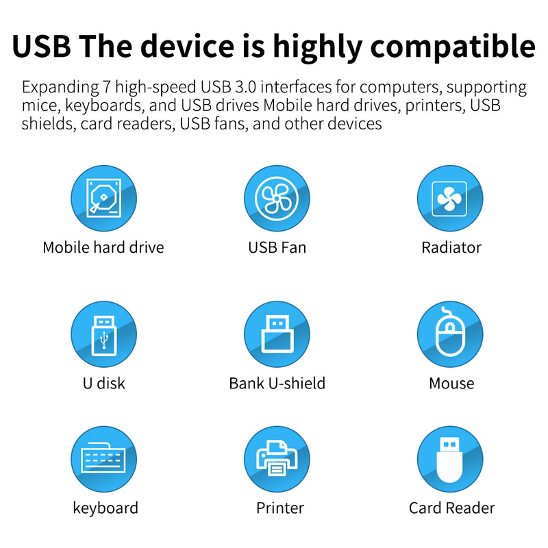 Özelleştirilmiş Logo Kabul Hızlı USB 3.0 Hub 7 Port ve Alüminyum Alaşım Tasarımı ile