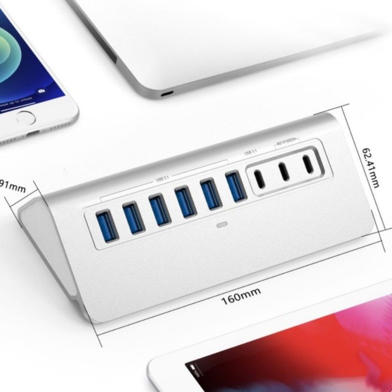 10 Port USB C Hub Portatif USB C Hub Tipi C'ye 4 USB A Portları Tablet PC için