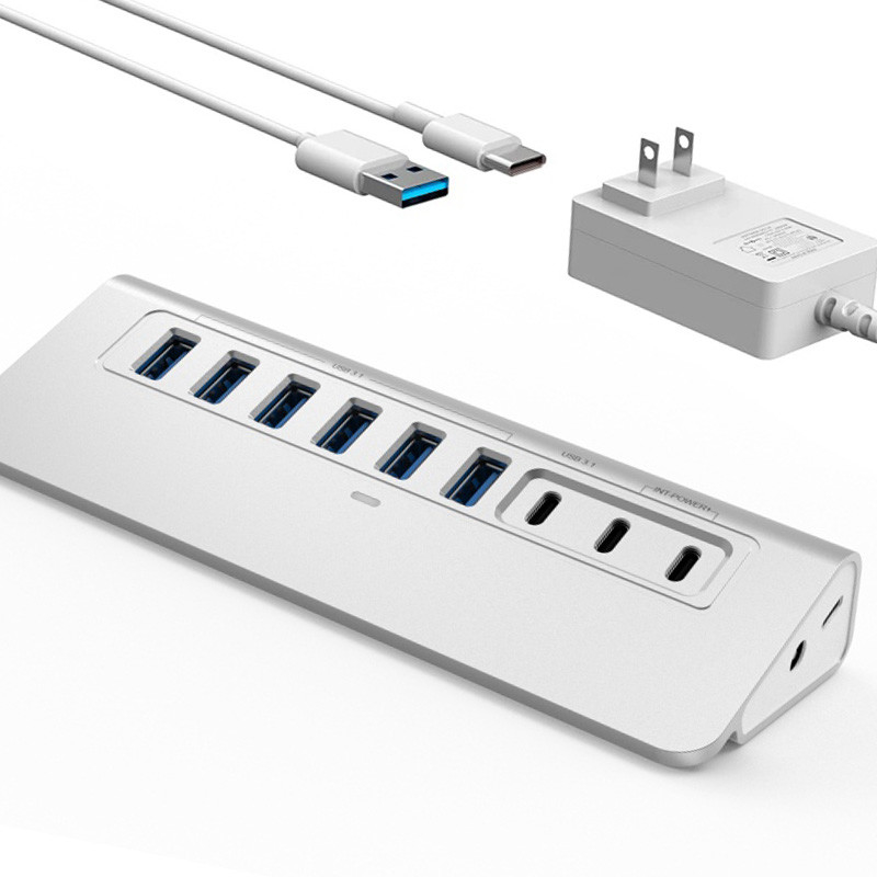 Alüminyum Alaşım ABS Konut Ethernet Kablosu ve Tip Değiştirme Fonksiyonu ile USB-C Hub Multiport Adaptörü