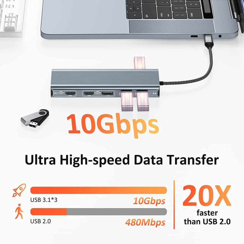 USB 3.1 Arayüz Tipi C 9 Port USB A 3.0 Adaptörü RJ45 Gigabit Ethernet Ağ Kartı ile Gri