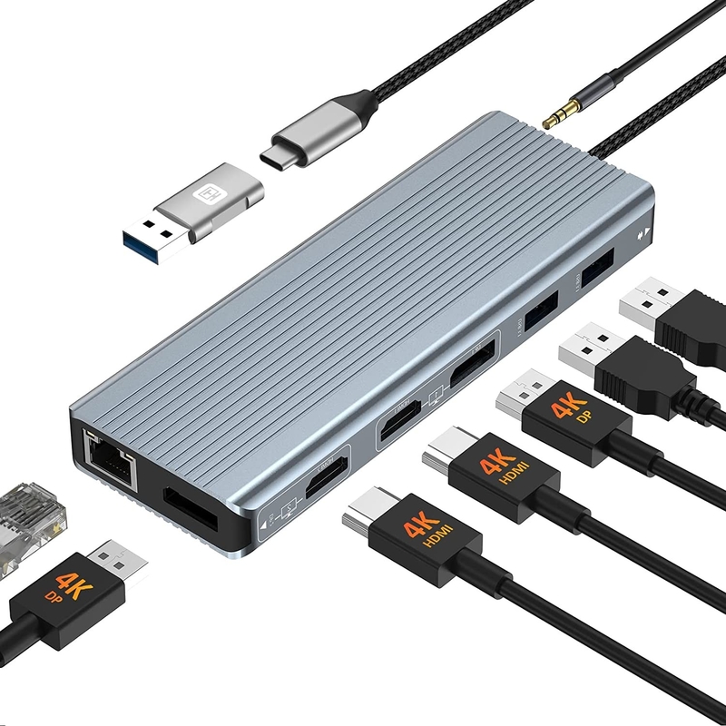Geliştirilmiş Bağlantı 12 In 1 USB C Tipi C Hub Multiport Dock Station Dual HDMI ile