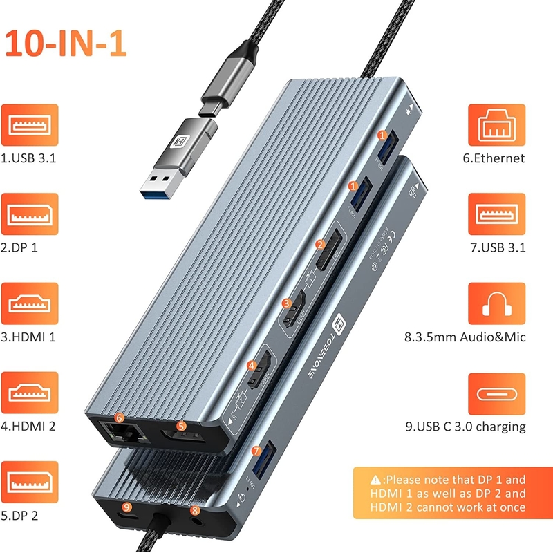 USB 3.1 Arayüz Tipi C 9 Port USB A 3.0 Adaptörü RJ45 Gigabit Ethernet Ağ Kartı ile Gri