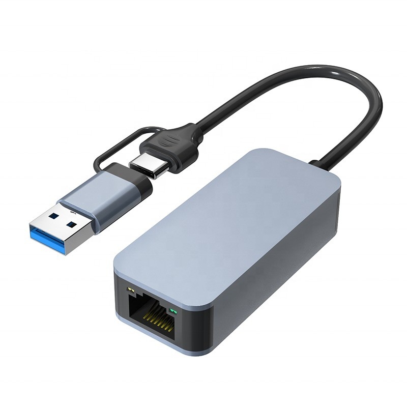 Hızlı ve istikrarlı ağ bağlantısı için 2 In 1 Alüminyum USB 3.0 Tip C Ethernet Adaptörü