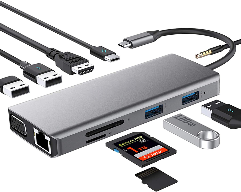 Şarj veri aktarımı ve hoparlör fonksiyonu için 12'de 1 USB-C Tip-C Doklama İstasyonu