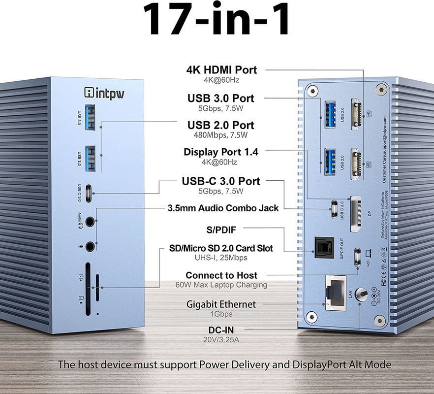 16 In 1 USB-C Doklama İstasyonu PD 100W Hızlı Şarjlı Bilgisayar Makinesini/USB 2.0/3.0 Hub/HDMI 4K60HZ /PD 4K/60HZ/RJ45 Gigabit
