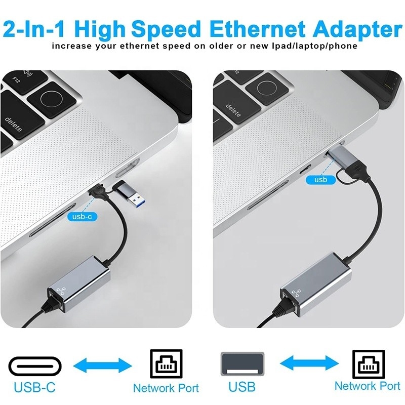 Yüksek talep gören dizüstü bilgisayarlar için USB C Tipi-C'den RJ45 Ethernet Gigabit Lan Adaptörü