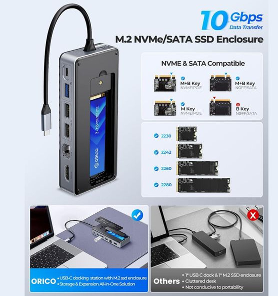 Displaylink Usb 3.0 Docking Station Enclosure Of NVMe NGFF SSD'ler Windows Mac Chrome OS