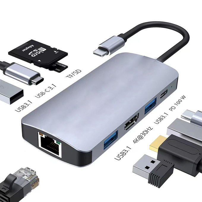 13 In 1 USB C Hub Doklama İstasyonu Çift Ekran Sesli Üçlü Ekran