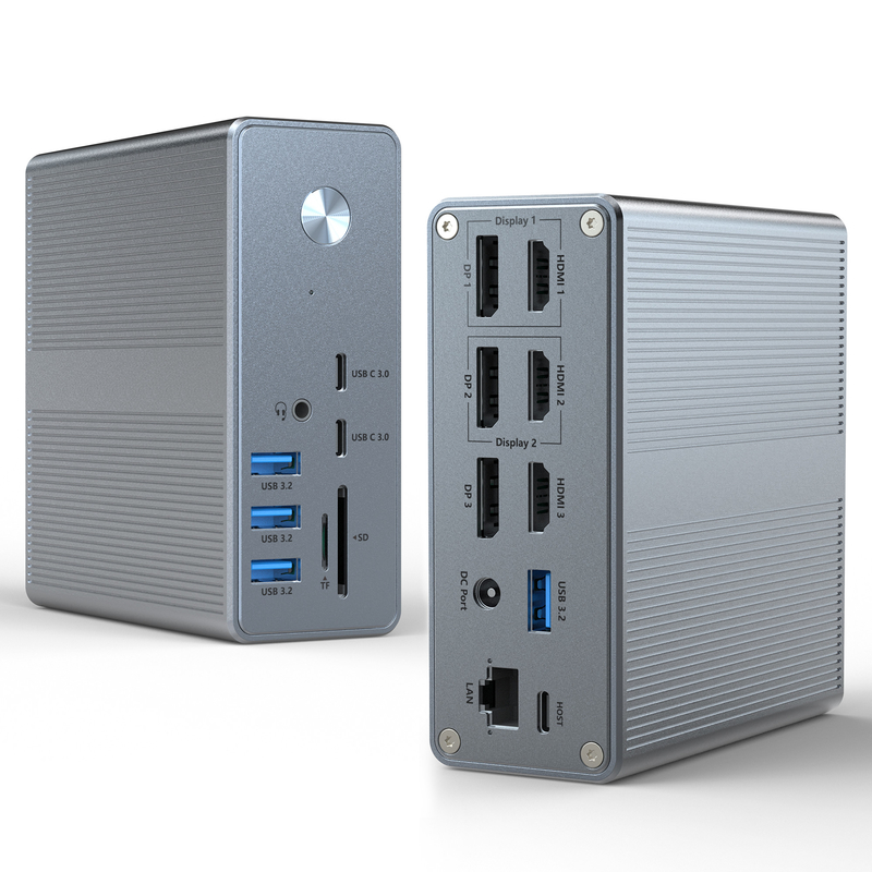 Alüminyum alaşım ve ABS malzemesi SD / TF Kart Okuyucu Plug And Play bağlantısı ile USB C Doklama İstasyonu
