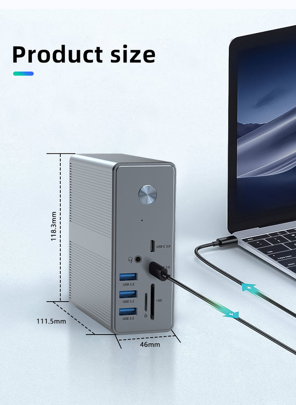Alüminyum alaşım ve ABS malzemesi SD / TF Kart Okuyucu Plug And Play bağlantısı ile USB C Doklama İstasyonu