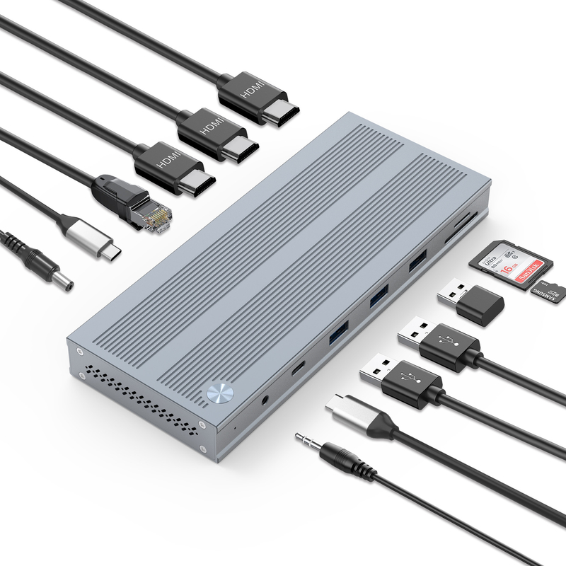 14 In 1 Displaylink IC Type C ile HDMI ile USB-C Doklama İstasyonu 4K Alüminyum Alaşım ve ABS'e kadar üç monitör destekler