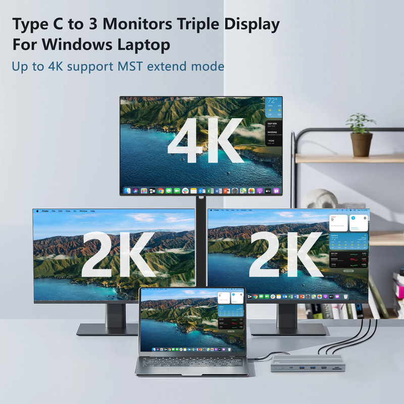 14 In 1 Displaylink IC Type C ile HDMI ile USB-C Doklama İstasyonu 4K Alüminyum Alaşım ve ABS'e kadar üç monitör destekler