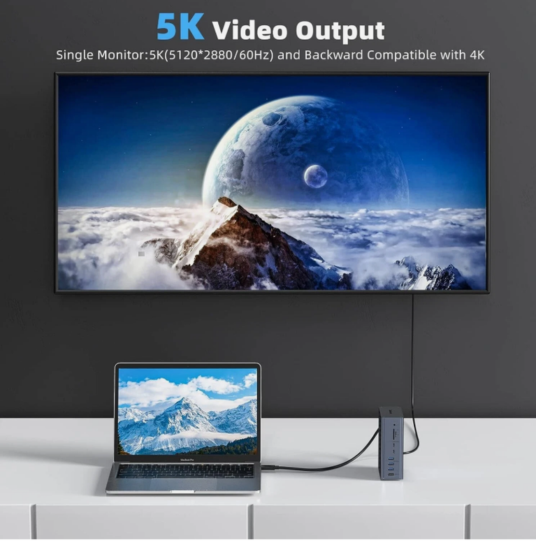 16'da 1 Thunderbolt 3 Doklama İstasyonu 40Gbps Hız DP1.4 Çıkış ve 65W PD Şarj